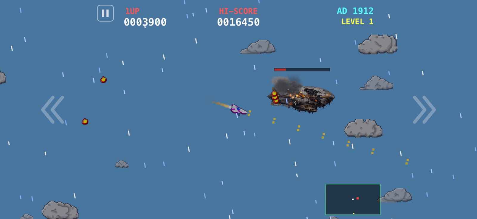 Time Squadron Classic 2D gameplay — attacking the AD 1912 war zeppelin boss